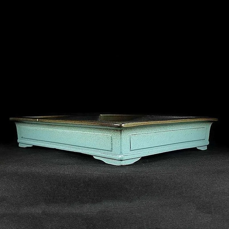 Green crackled glaze ceramic bonsai pot with handmade retro purple sand finish