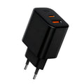 35W European standard multi-port charger with USB-A and Type-C ports, black colour, front view