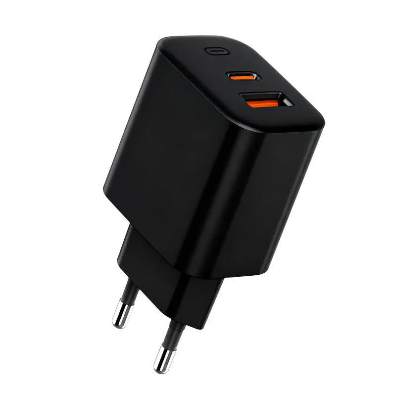 35W European standard multi-port charger with USB-A and Type-C ports, black colour, front view