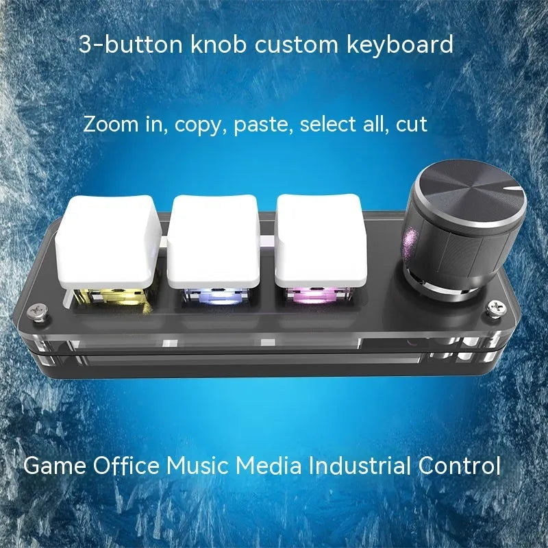 Black programmable macro keypad with RGB backlighting and copy paste buttons
