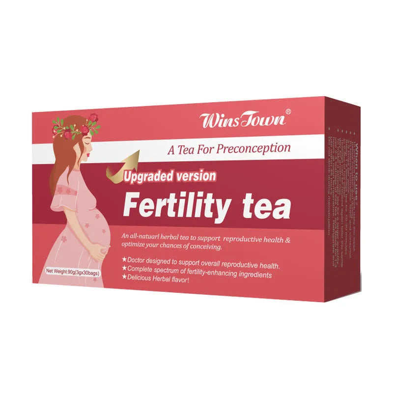Fertility tea box showing 330 tea bags in 3x30 packaging configuration for herbal reproductive health support
