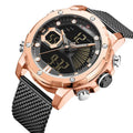 Men's sports watch with alloy case and stainless steel strap, pointer and number display, colour blue