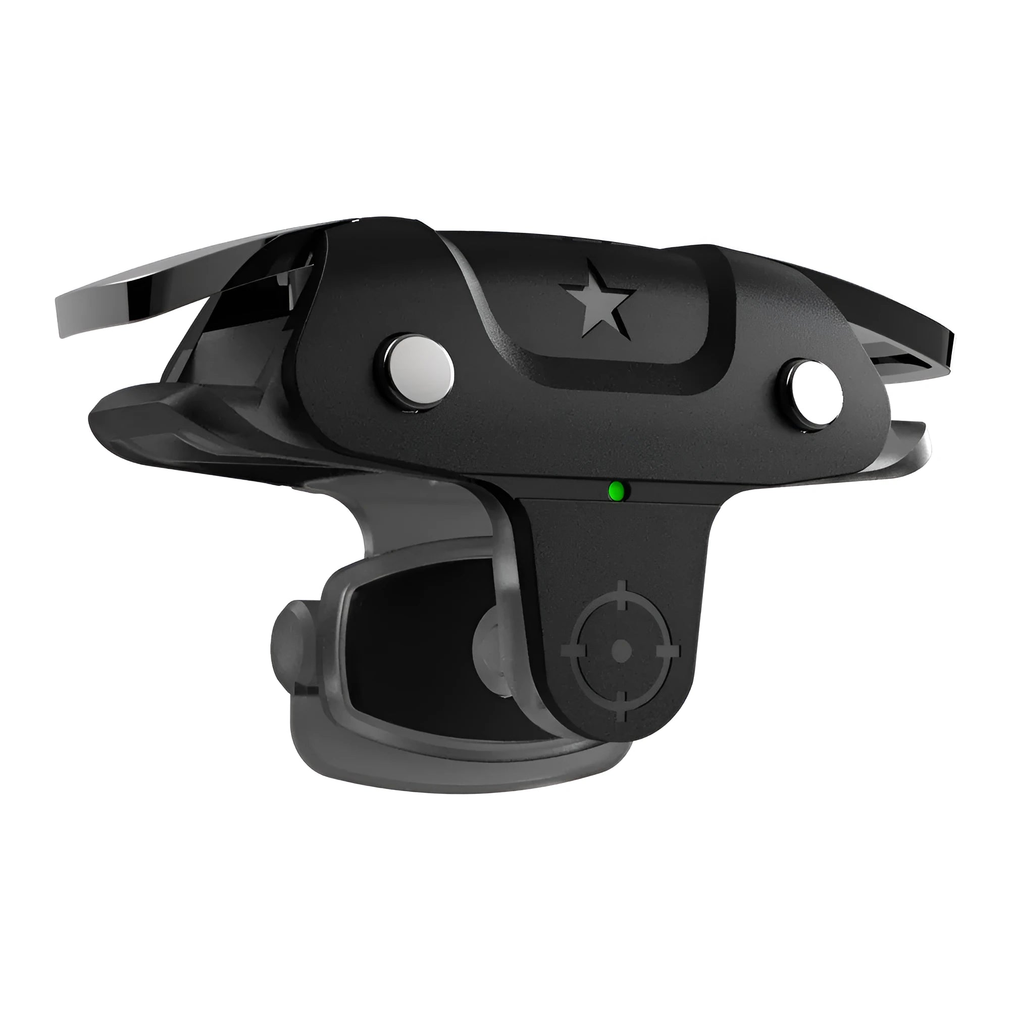 Black F5 Bluetooth mobile game controller with phone clamp next to smartphone