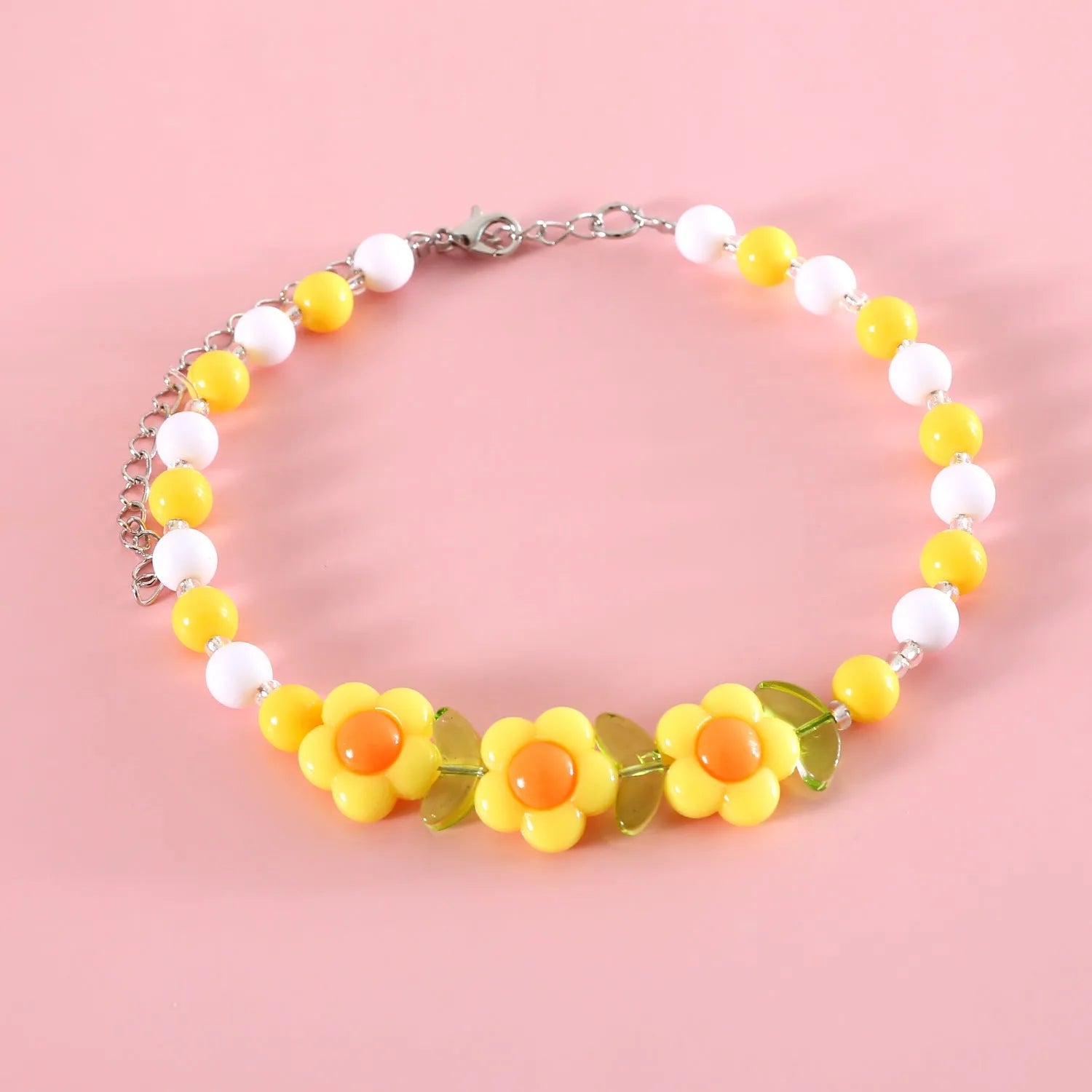 Colorful plastic bead cat necklace in peach rainbow or small flower pattern for pets