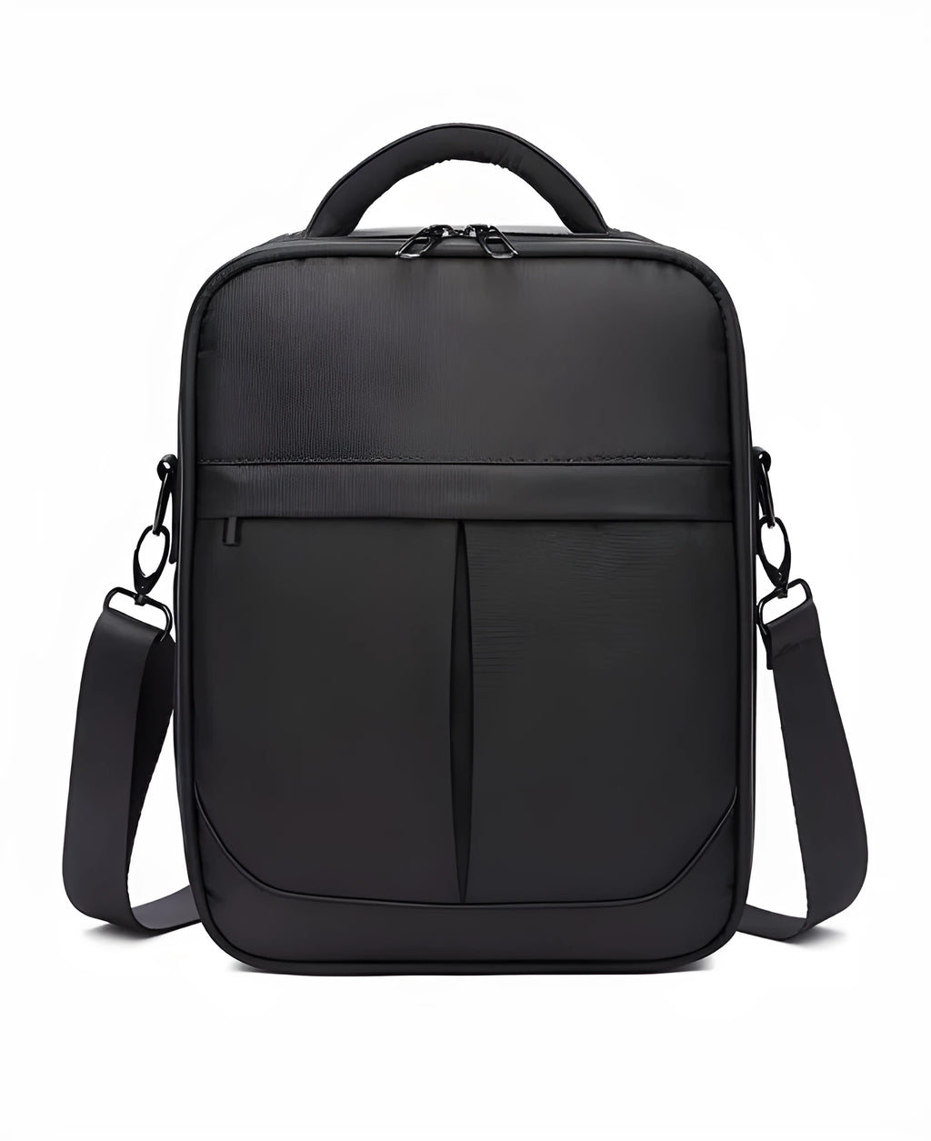 Black men's messenger shoulder bag with oxford fabric construction