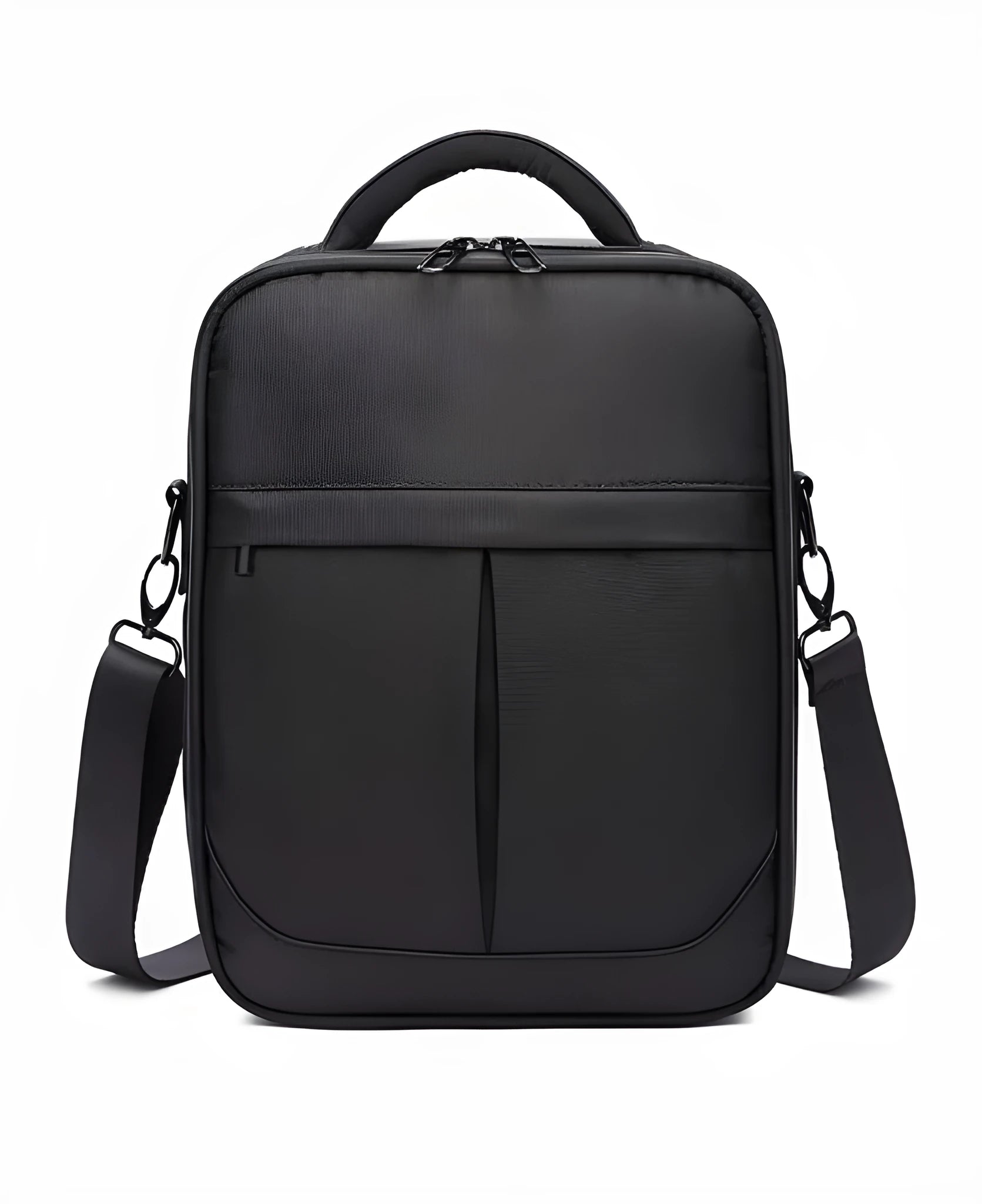 Black men's messenger shoulder bag with oxford fabric construction
