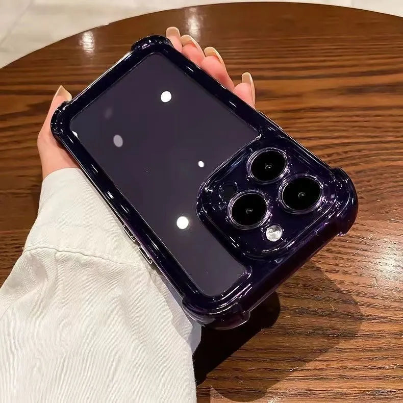 Acrylic phone case with four-corner airbag drop protection for Apple iPhone, transparent fine hole design