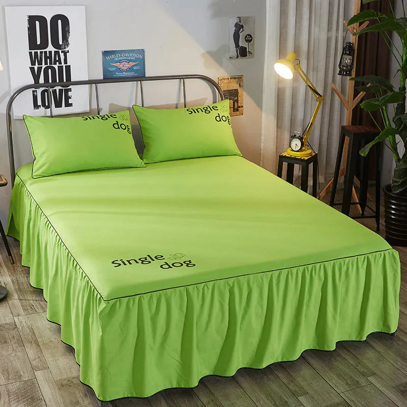 Beauty bed cover brushed bed skirt in coffee colour breathable sanding fabric on a bed