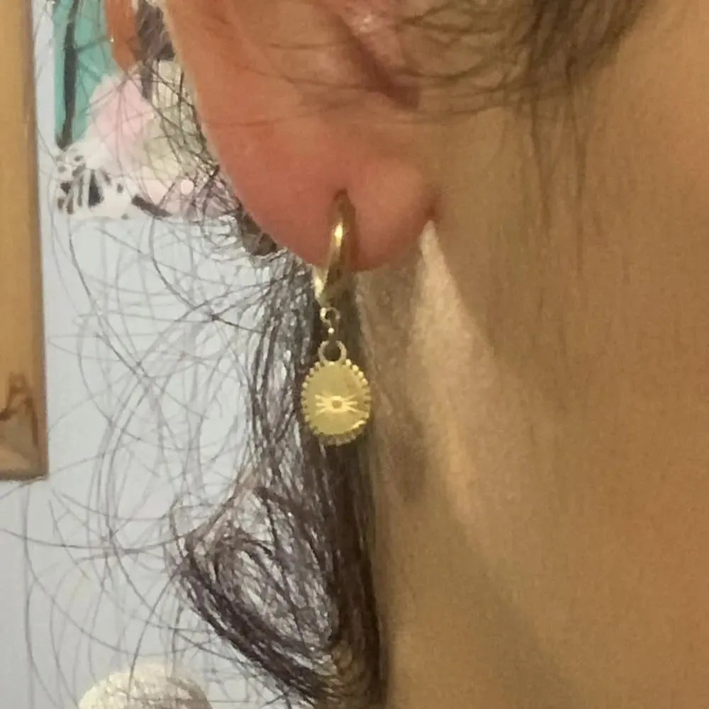 Geometric ellipse earrings in stainless steel with button-back fastening for women