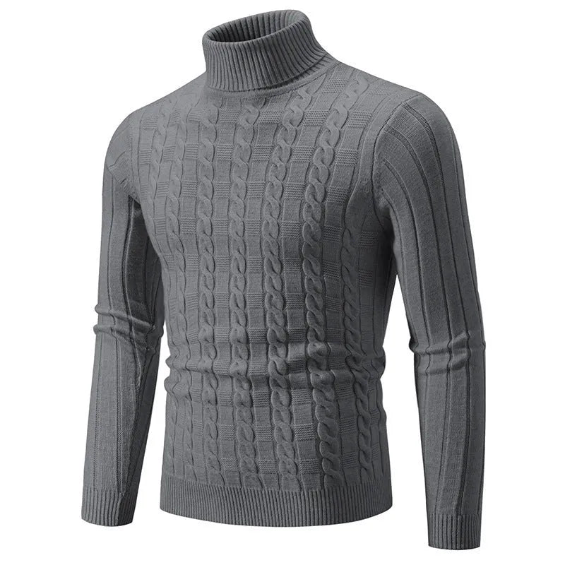 Men's slim fit chenille turtleneck pullover sweater with twist pattern in multiple colour options