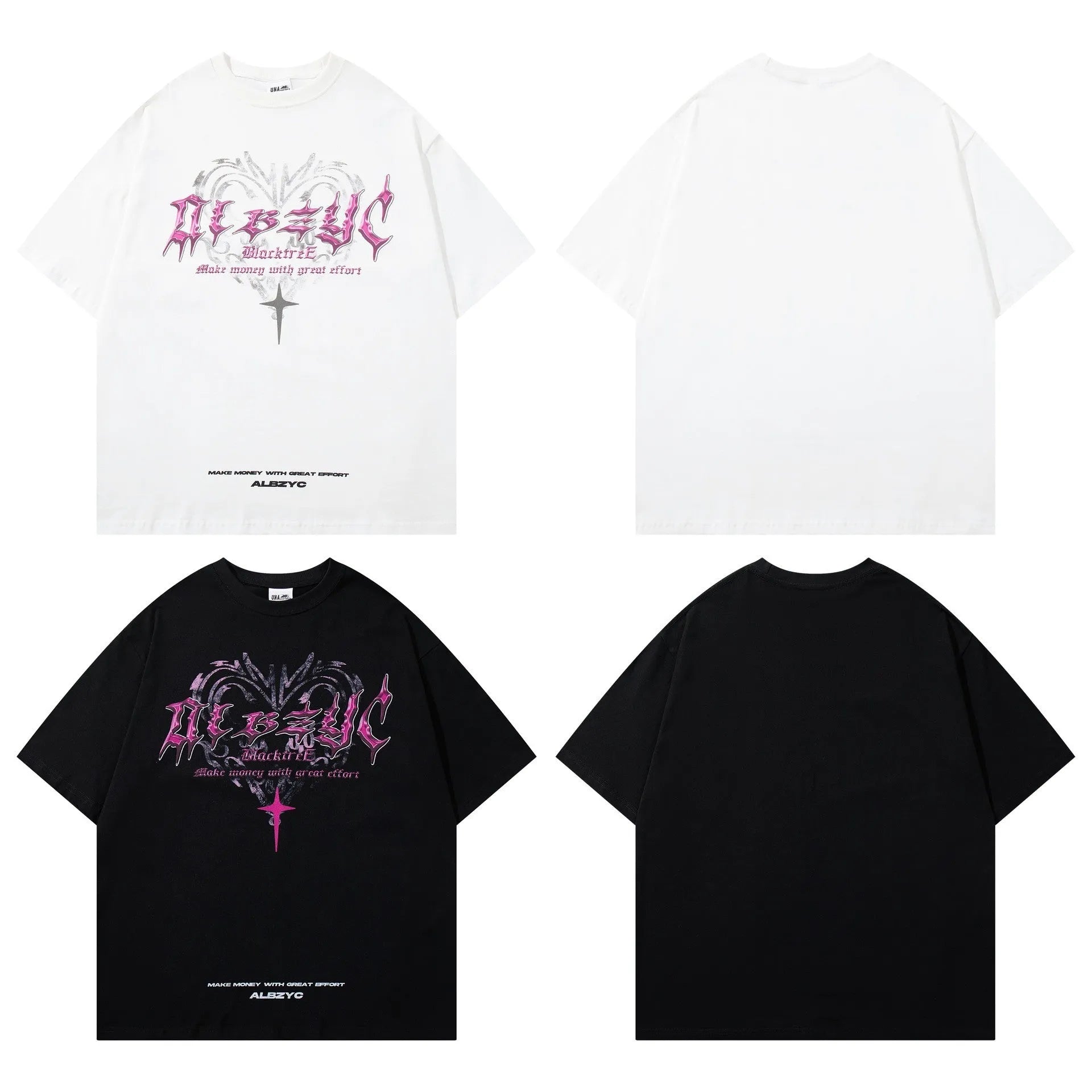 Men's loose fit cotton T-shirt with retro printed design in black or white
