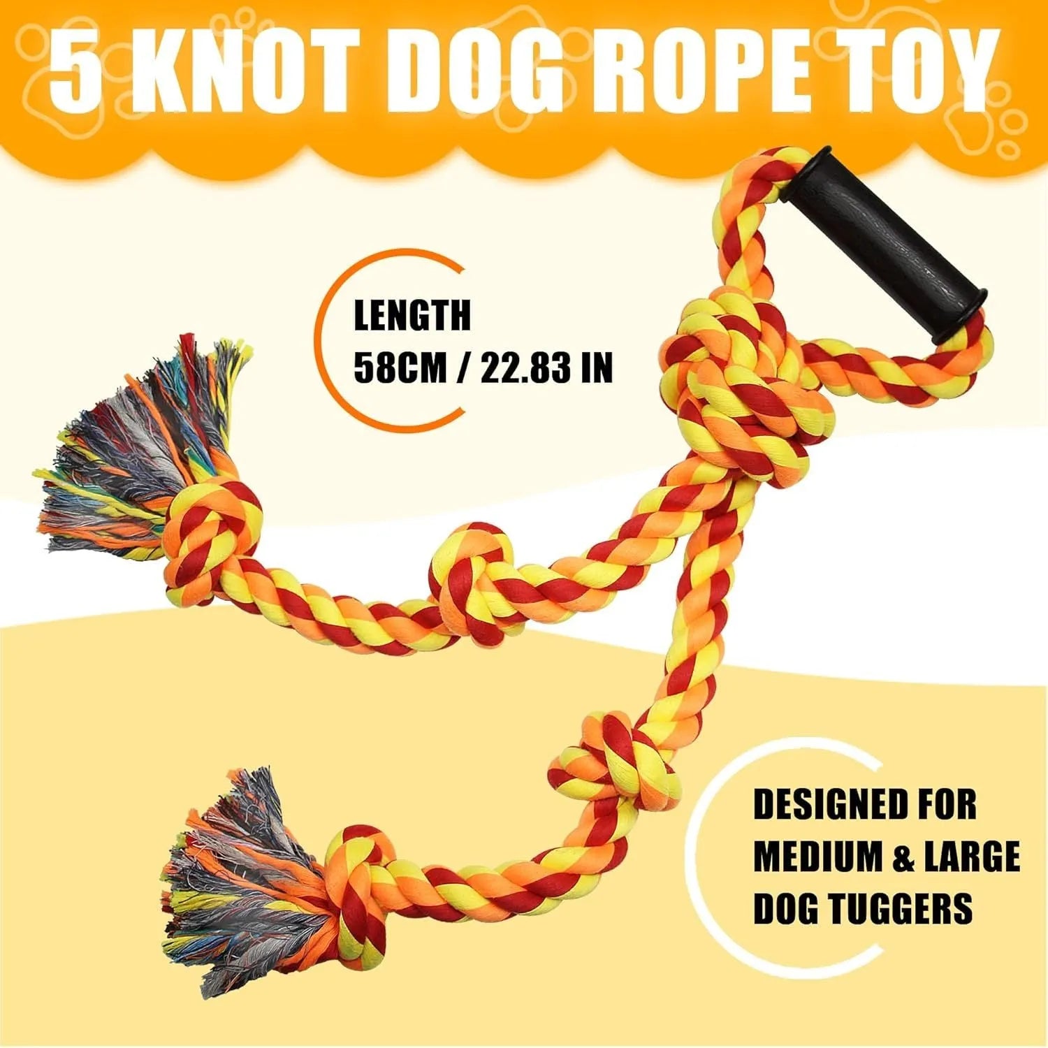 Blue and yellow heavy-duty cotton rope tug toy for large dogs with an ergonomic handle.