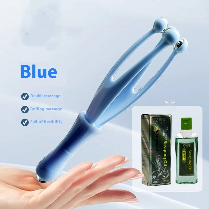 Blue and white steel ball finger massager roller for hand joint care with electroplated steel ball massage surface