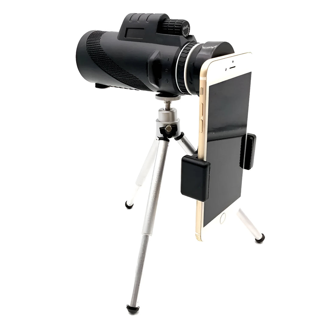 Black 40x60 mobile phone telescope monocular with waterproof nitrogen-filled construction and FMC green film lenses
