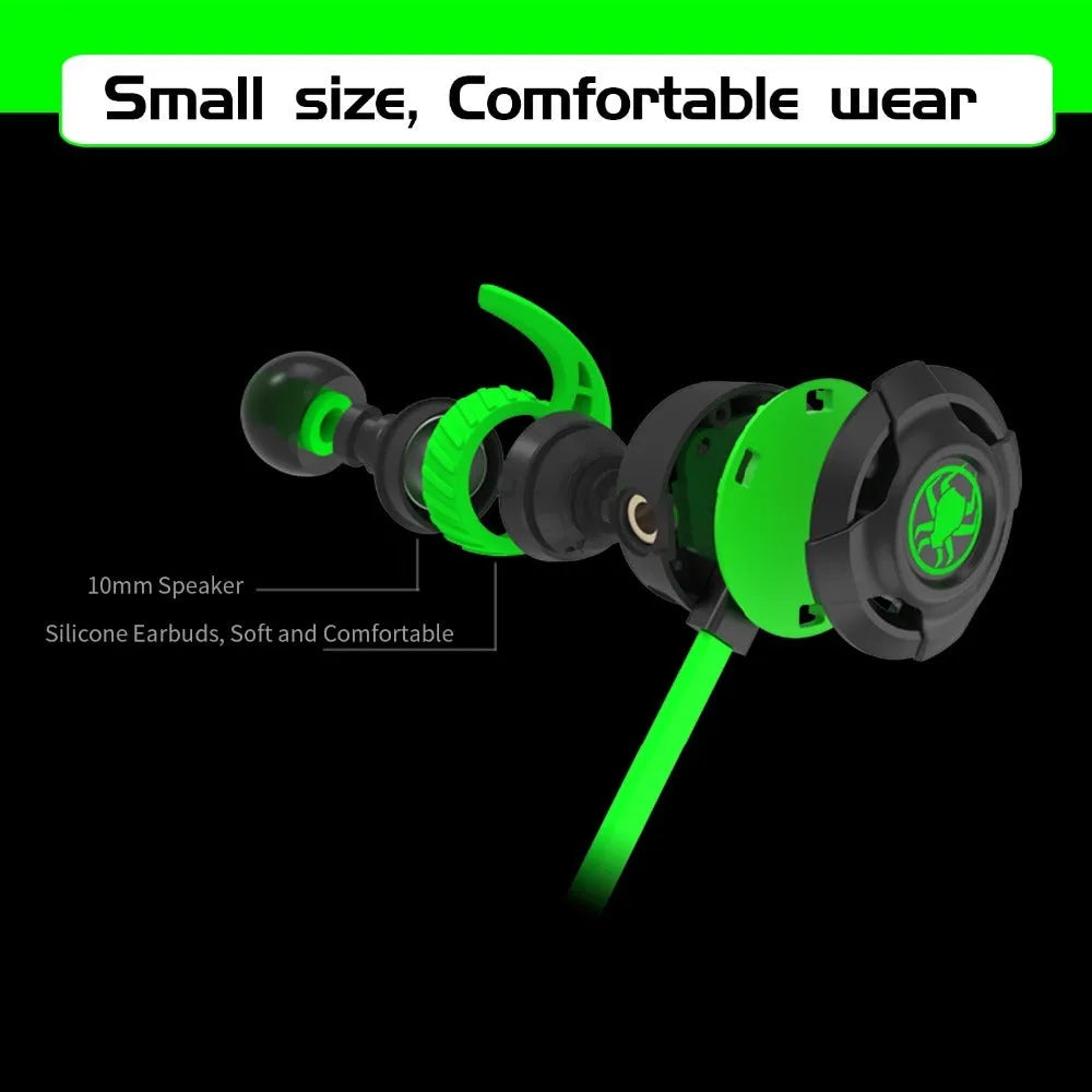 Shuangmai wired in-ear computer gaming headset in black, green and red colours with 1.5cm cable