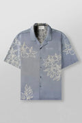 Men's loose fit short sleeve top with floral pattern in polyester elastic fabric for summer