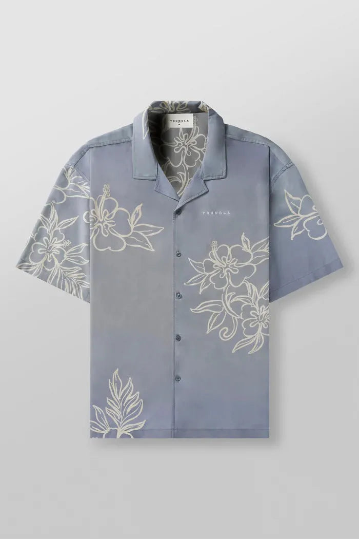 Men's loose fit short sleeve top with floral pattern in polyester elastic fabric for summer