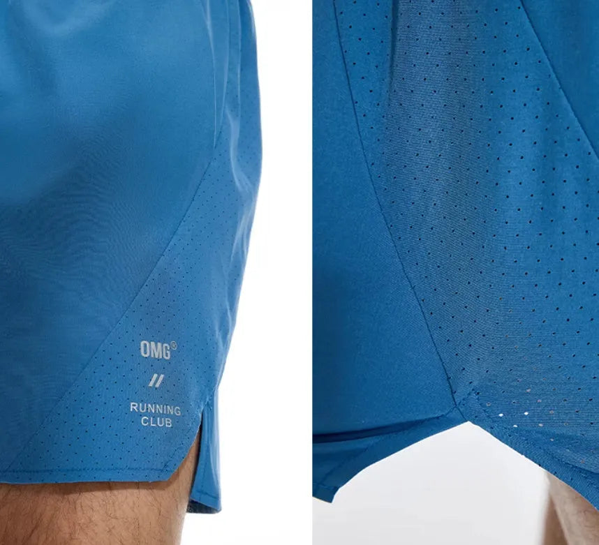 Men's black four-point stretch running shorts with laser-punched stitching detail