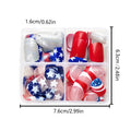 False nails set with red, white, and blue star pattern for Independence Day in European square shape