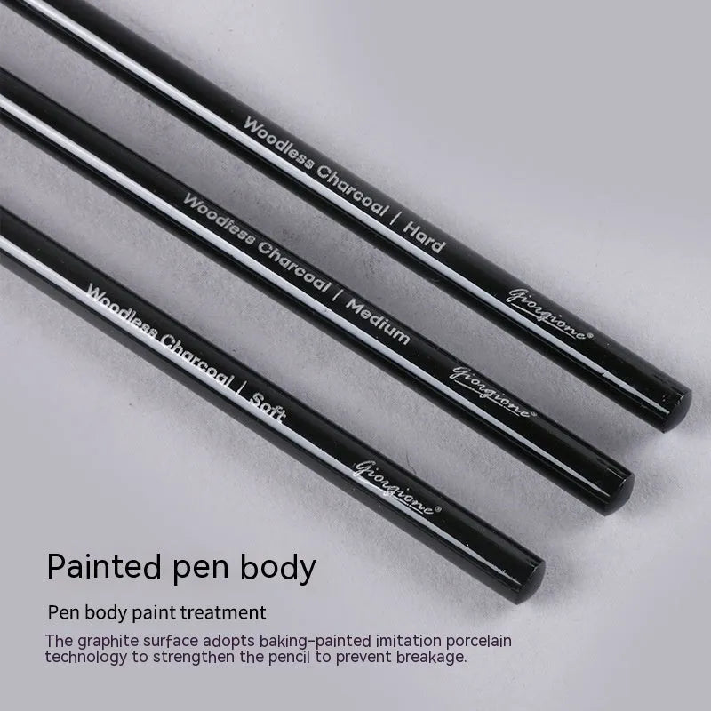 Set of six graphite pencils and three carbonized pencils packaged on a white suction card.