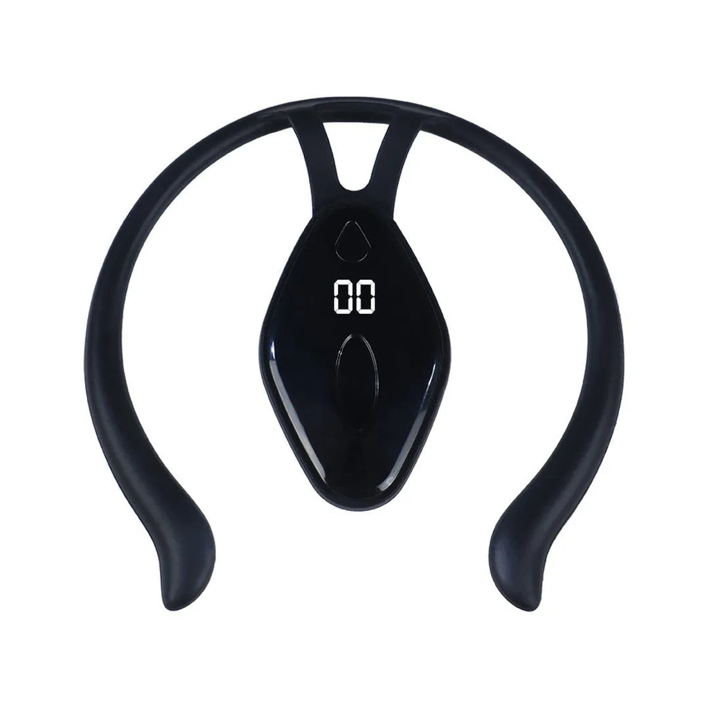 Children's smart LCD posture corrector with vibration reminder in black and orange, ergonomic design for invisible wearing