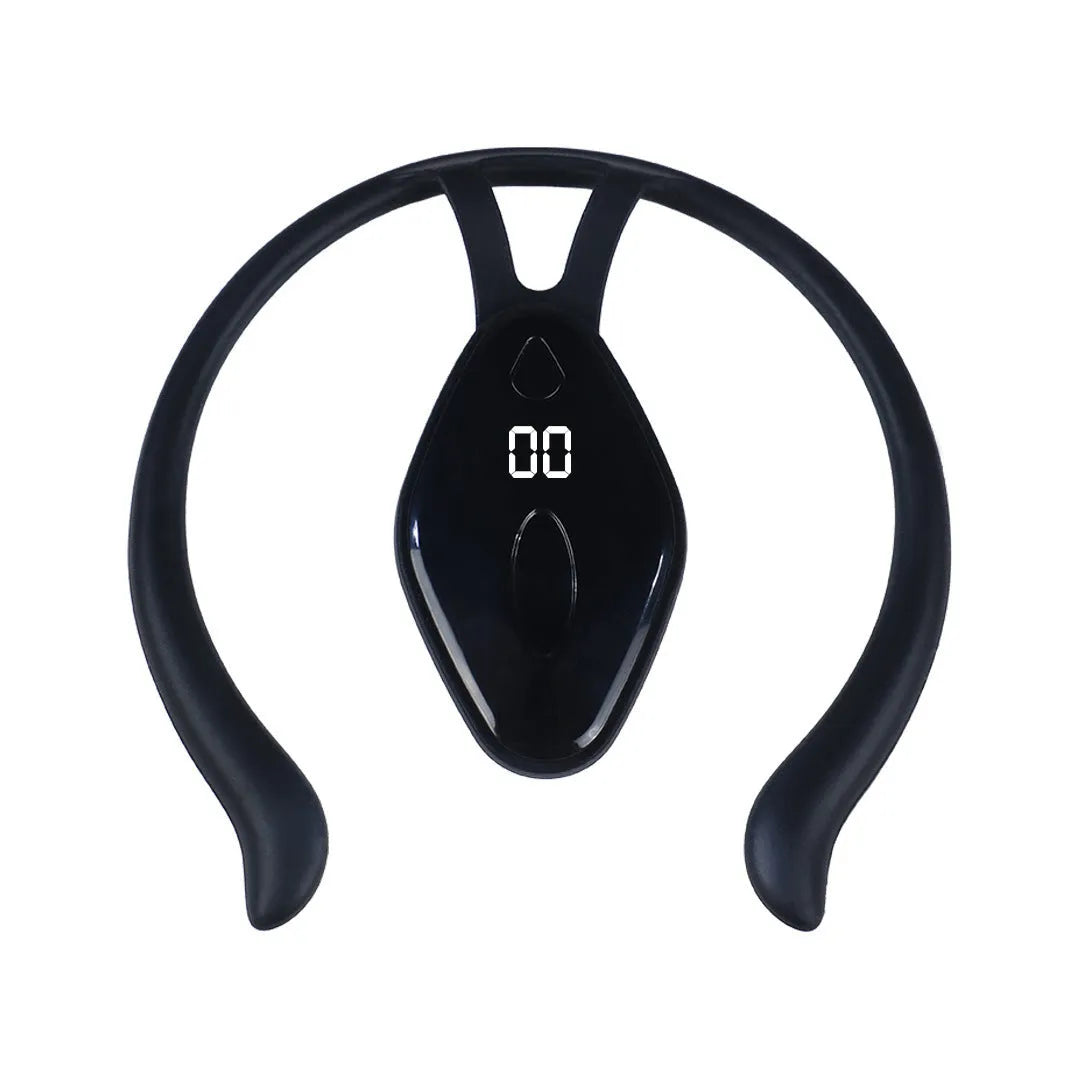 Children's smart LCD posture corrector with vibration reminder in black and orange, ergonomic design for invisible wearing