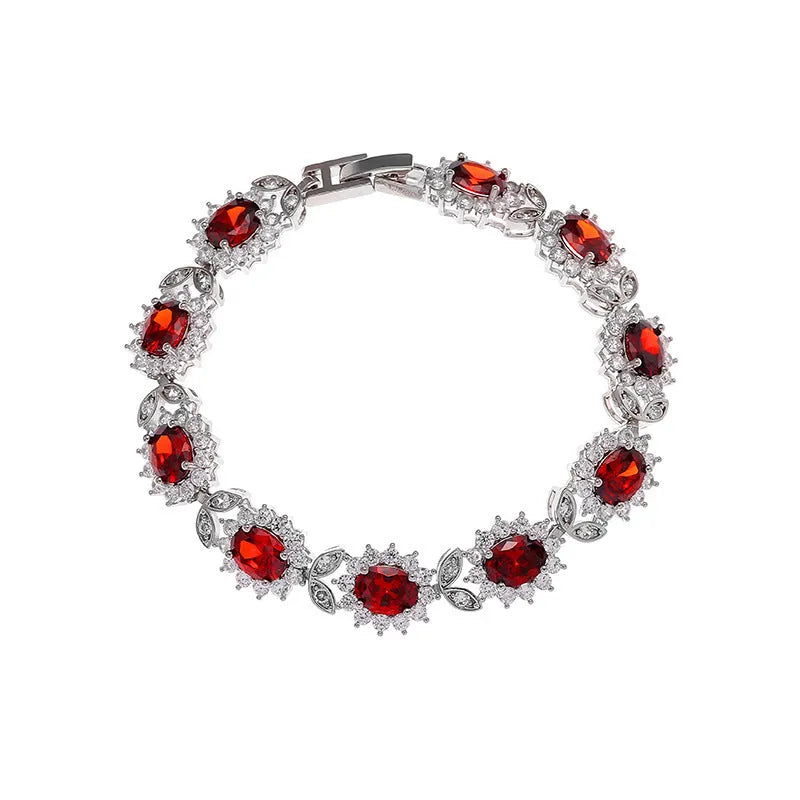 Simple inlaid zircon women's bracelet in environmentally friendly alloy showing gemstone colour variations