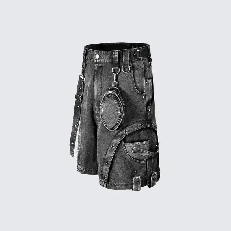 Woman wearing light blue high-waisted, loose-fit denim shorts with a washed retro finish.