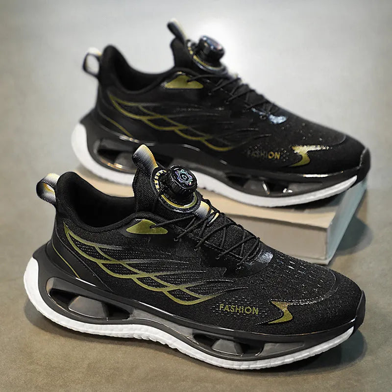 Men's low-top sneaker with shock absorption rotating sole in black leather option