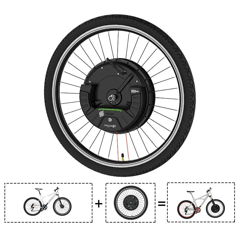 Black alloy hub motor wheel for mountain bike electric conversion with intelligent micro-power system