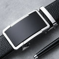 Men's leather belt with automatic comfort click buckle in gun black, silver, or gold colour