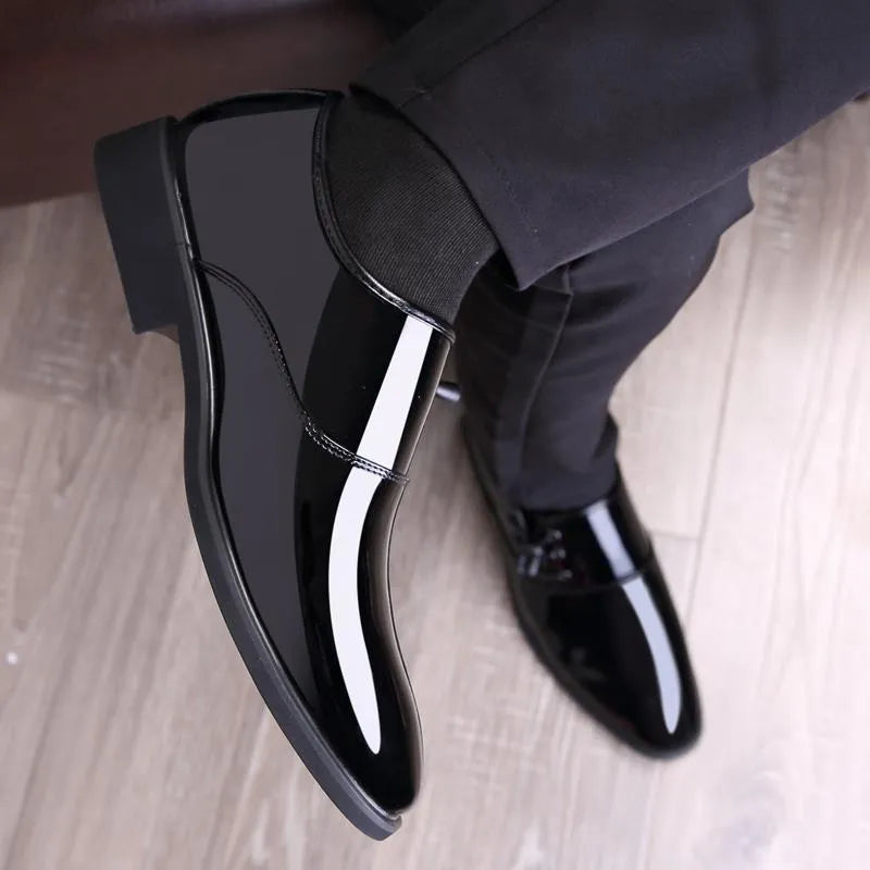 Men's black and brown business formal shoes with round toe and square heel