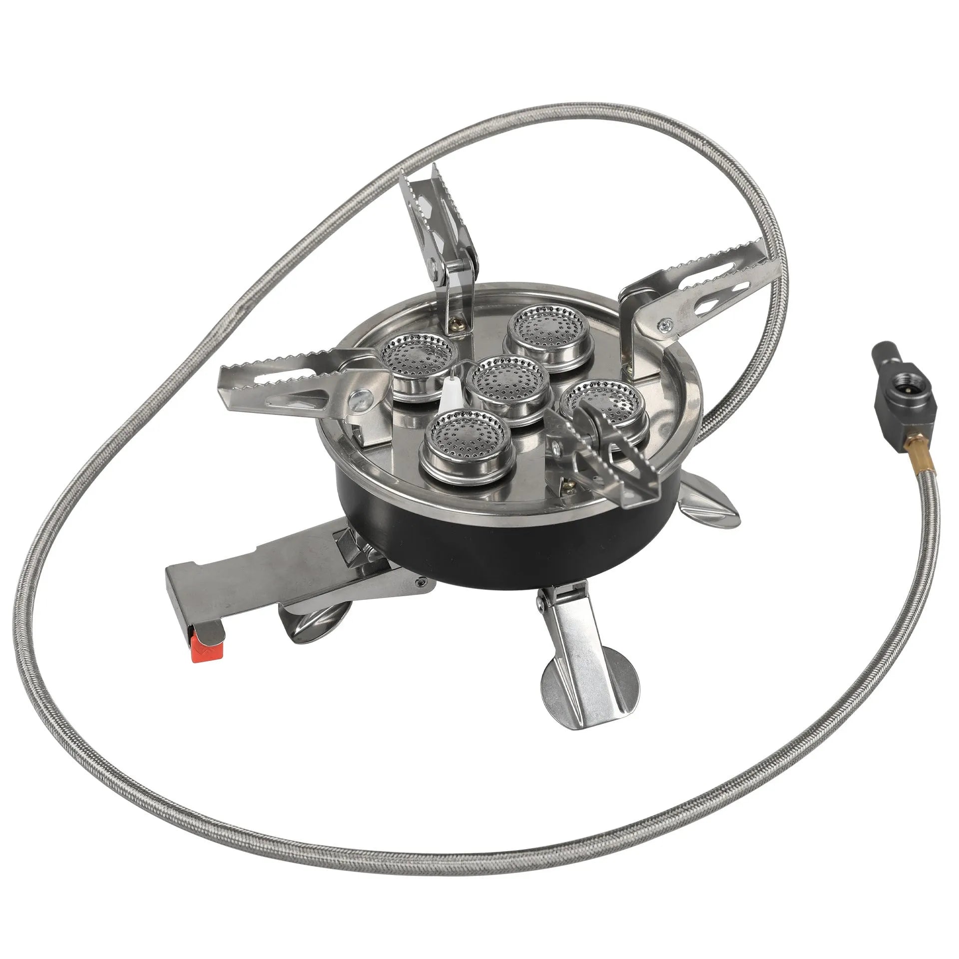 Silver stainless steel portable split stove with copper fittings and 100cm hose for outdoor cooking
