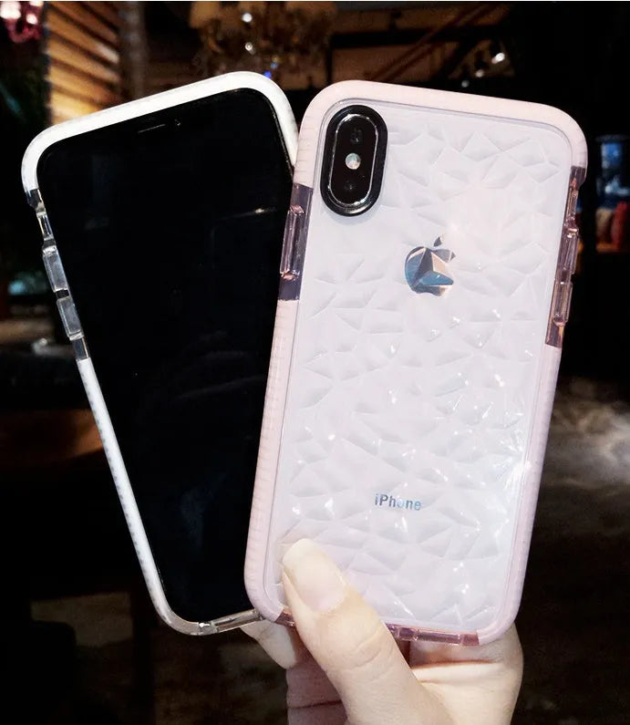 TPU iPhone case with striped back design showing black border colour option