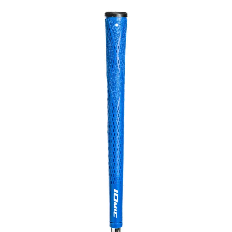 TPE golf club grip showing non-slip texture in multiple colour options including pink, blue, white and two-tone combinations