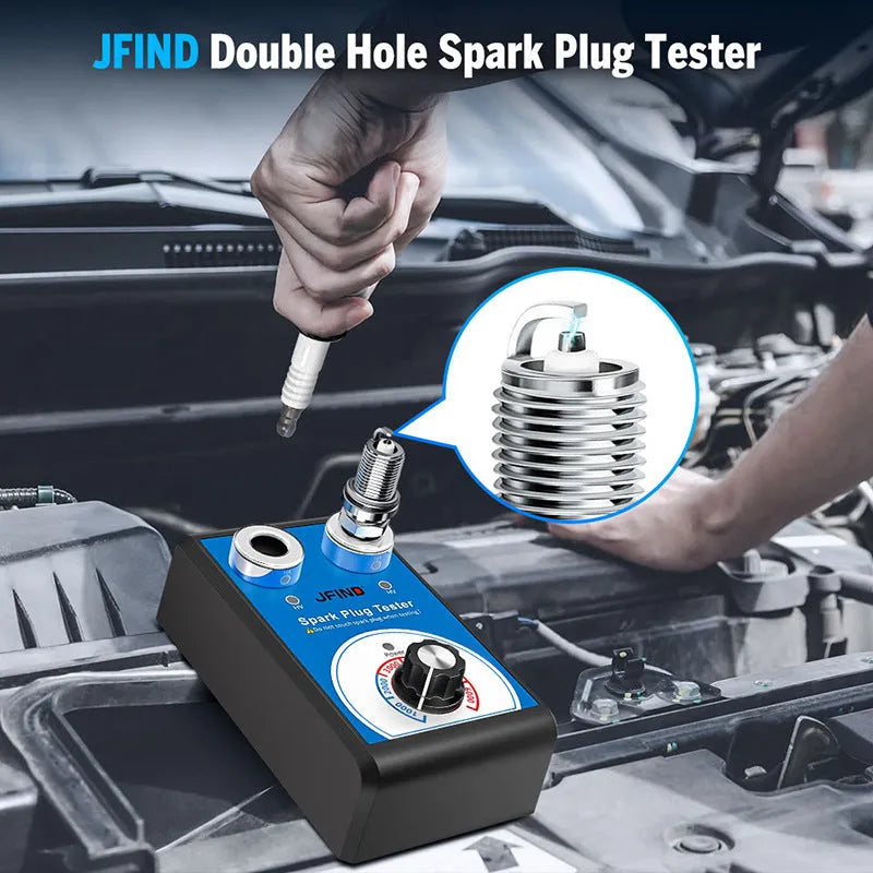Car fault detector spark plug tester for double hole ignition systems, showing compact rectangular unit.