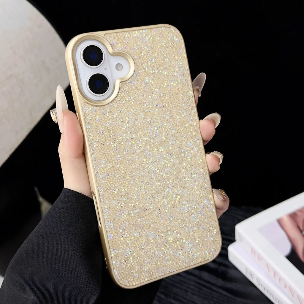 Luxury full diamond handmade phone case for iPhone 17 series in black colour option showing diamond surface texture