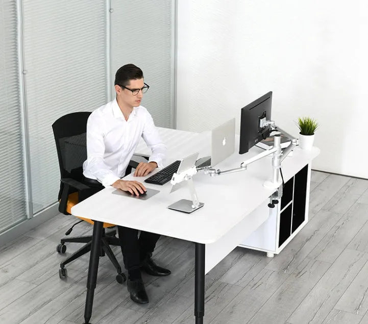 Folding aluminium phone and tablet holder with 360-degree rotating base