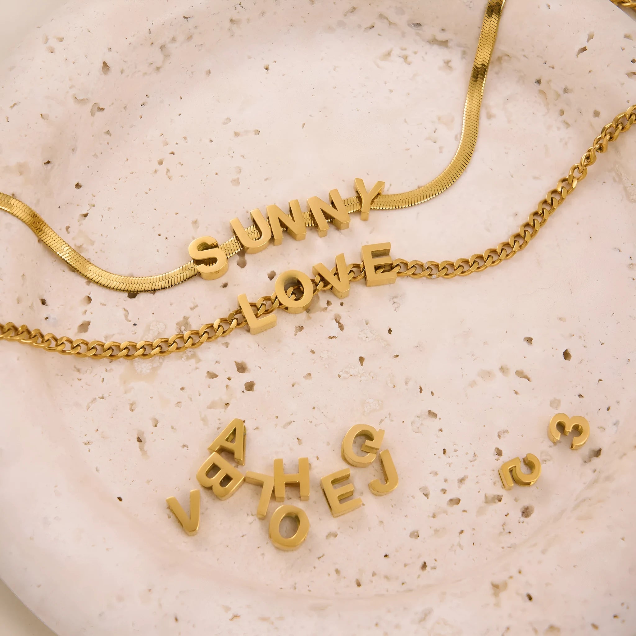 INS titanium steel necklace with letter, number, and heart pendant options on 40.5cm gold or silver chain