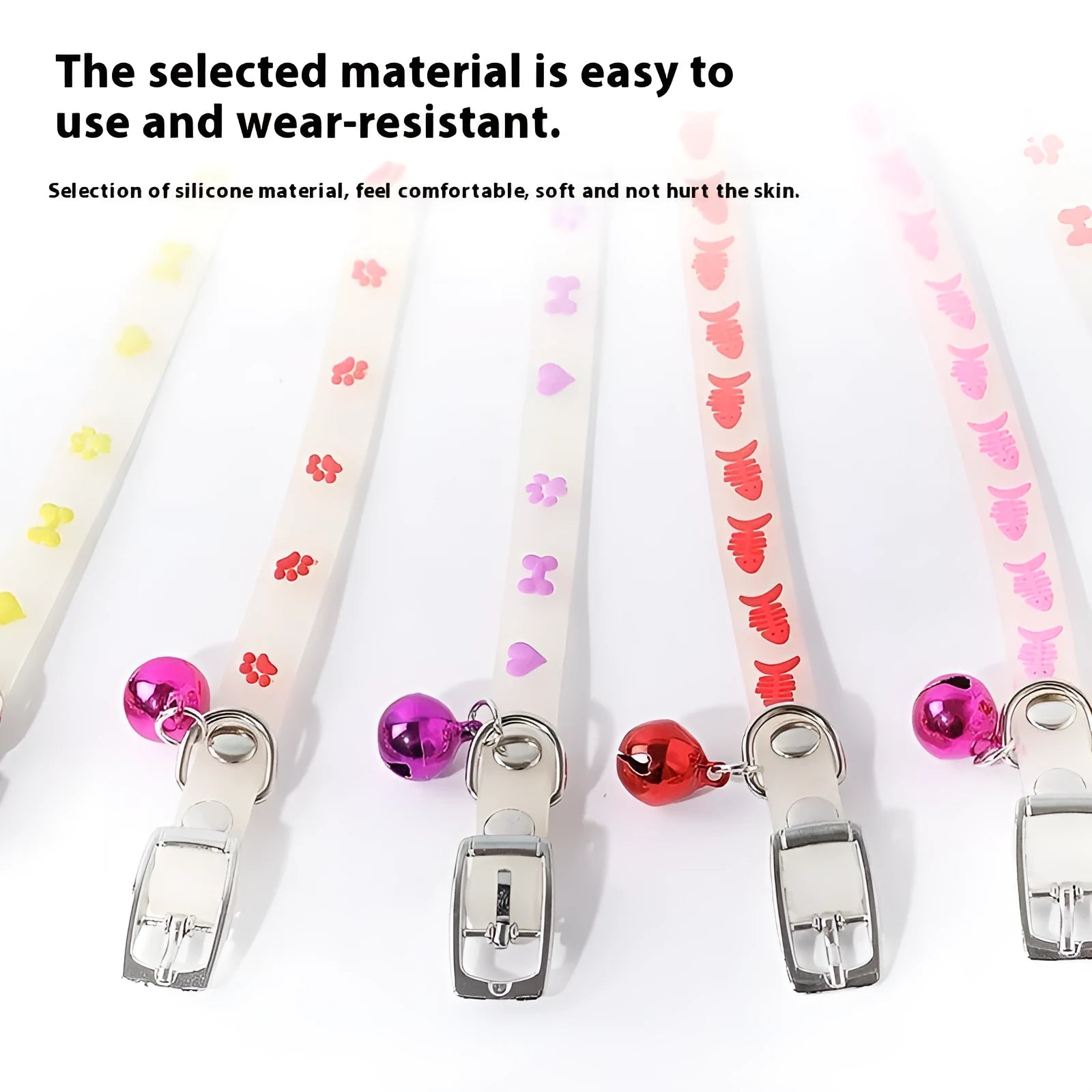 Cat wearing luminous collar with glow-in-the-dark paw print design on adjustable 29cm silicone chain