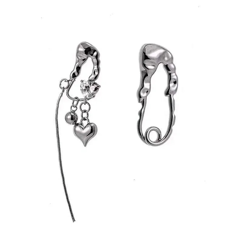 Asymmetric heart tassel drop earrings in alloy with electroplated finish, fruit shape, for women
