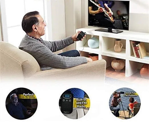 Digital display personal voice enhancer hearing amplifier with handheld FM radio design in Brilliant colour