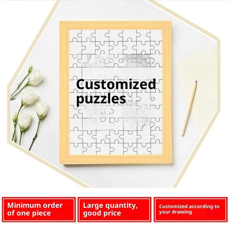 Wooden photo frame jigsaw puzzle activity with 70 to 500 pieces and mounting or puzzle tiandigai options