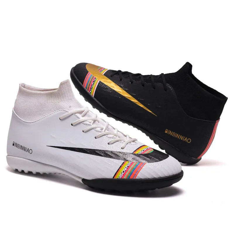 Non-slip football shoes with front tie and mesh inside, available in black, white and broken nail colours