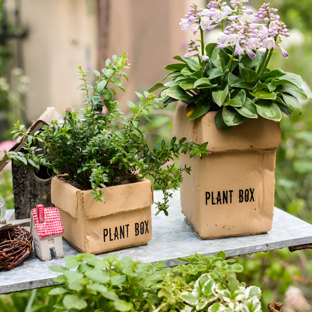 Cement brown paper box flowerpot with bottom drainage hole in Nordic style