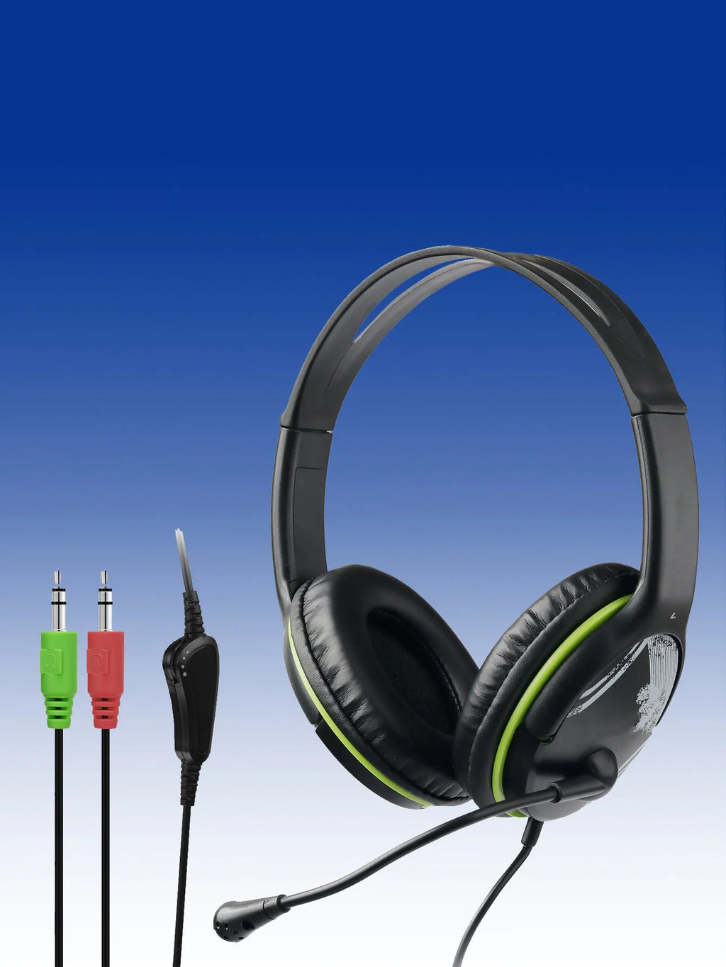 Black wired over-ear headset with headband, PU earmuffs, and 3.5mm plug for PC computer use
