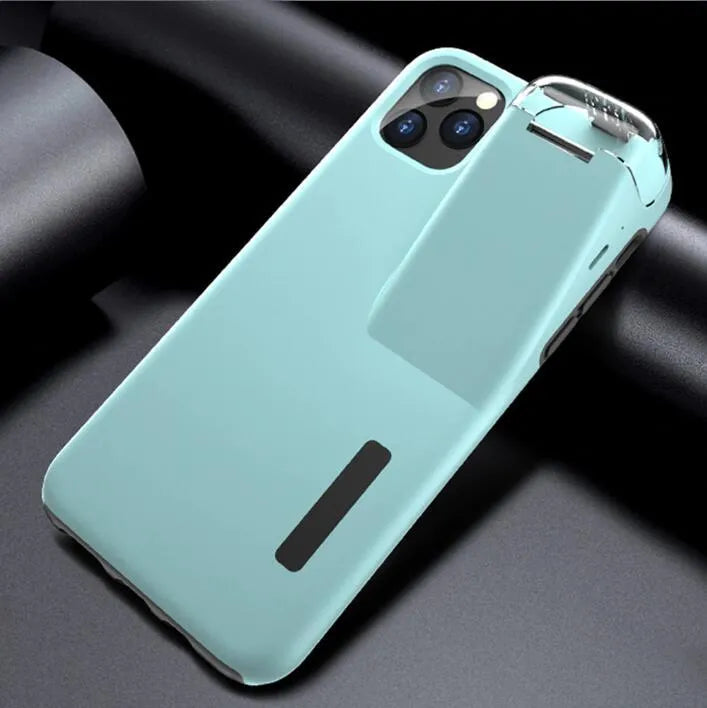 2-in-1 black edge case cover holding iPhone and AirPods charging case in matte acrylic and silicone