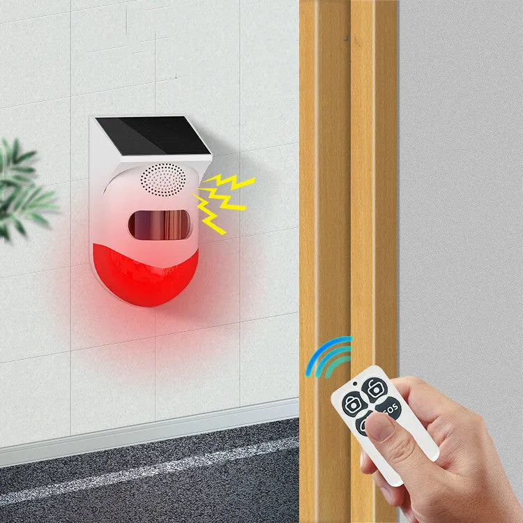 Solar powered wireless PIR motion sensor alarm for outdoor security with remote control