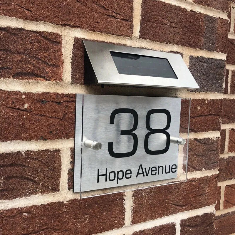Solar powered stainless steel doorplate light with 4LED digital address display and IP55 protection