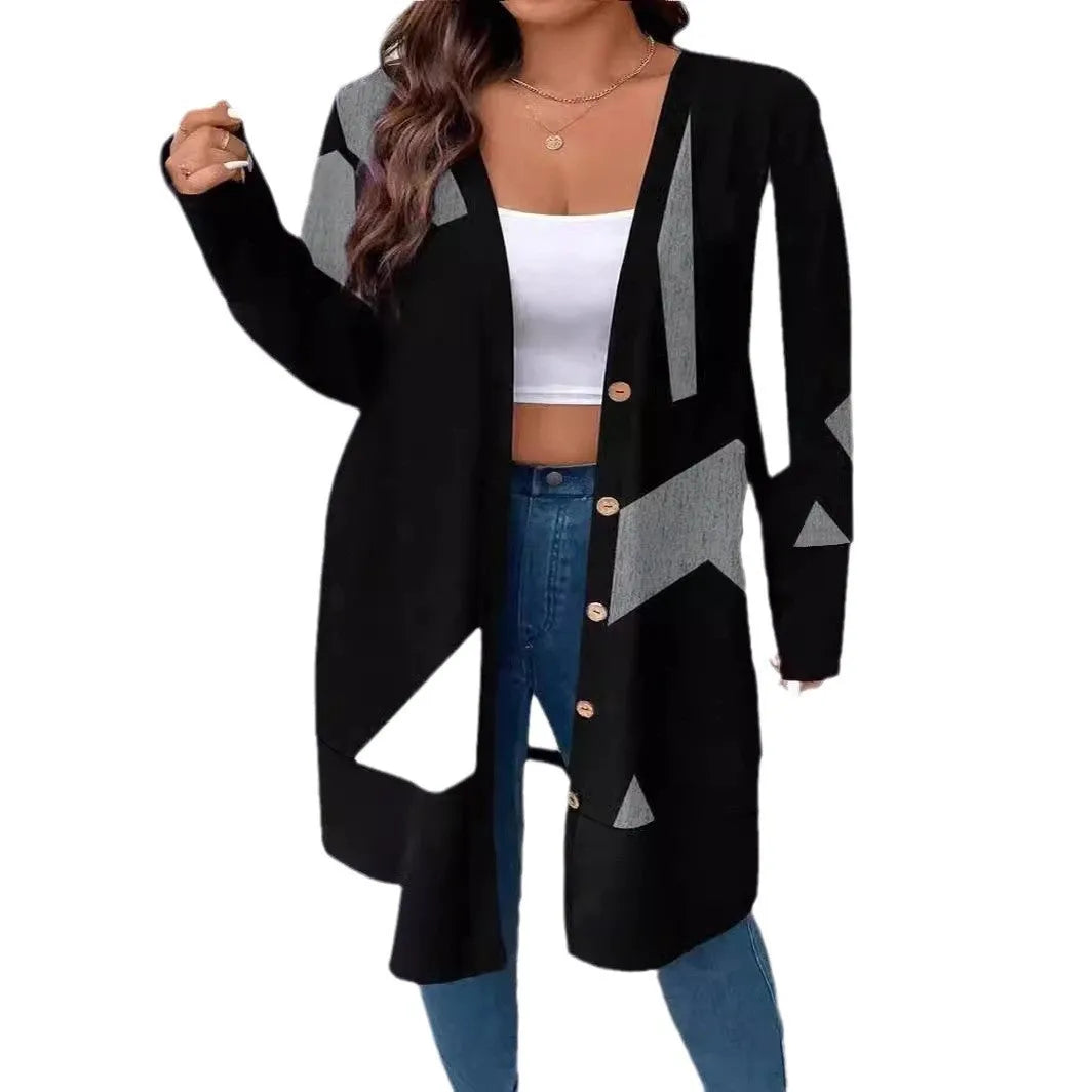 Black loose fit plus size knitwear cardigan with button stitching detail